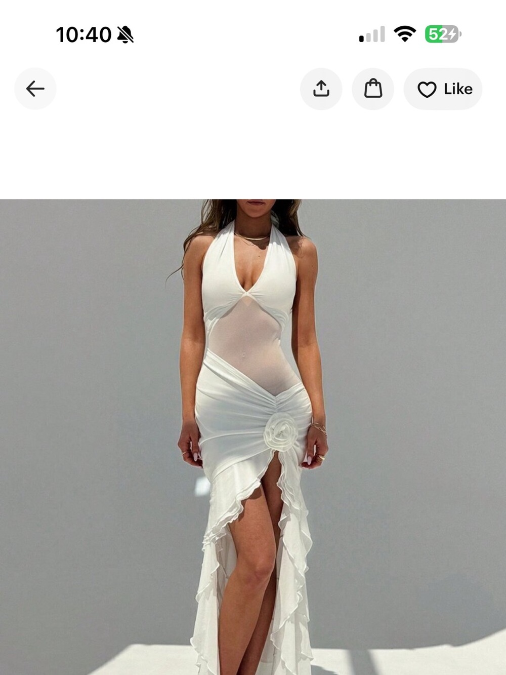 White Halter Deep V Backless Maxi Dress with 3D Floral Detail🤍